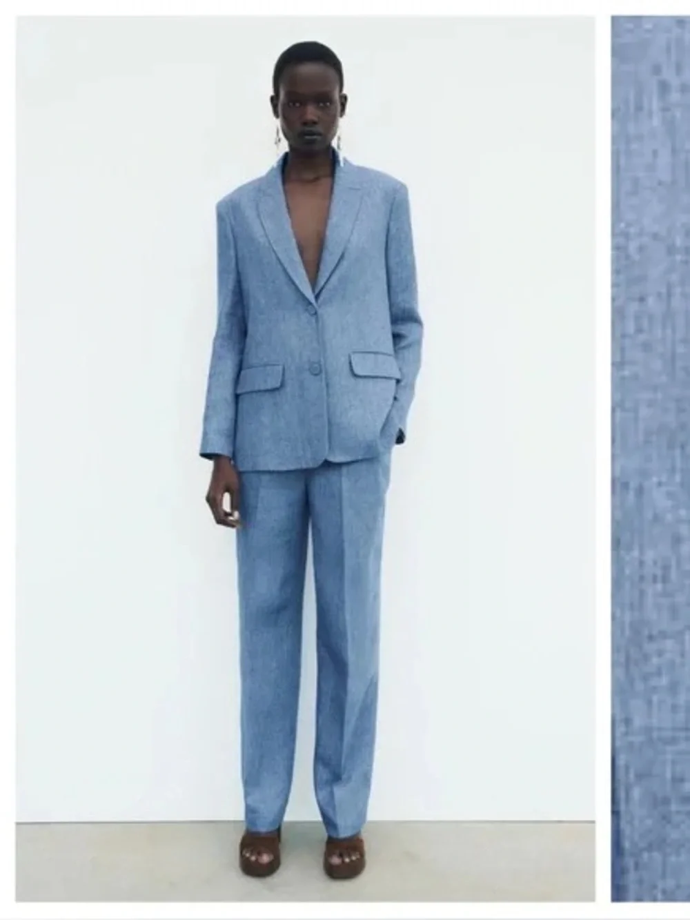 NWOT Zara Linen Shimmer Light Blue Blazer & Trousers Matching Set Coord Lounge